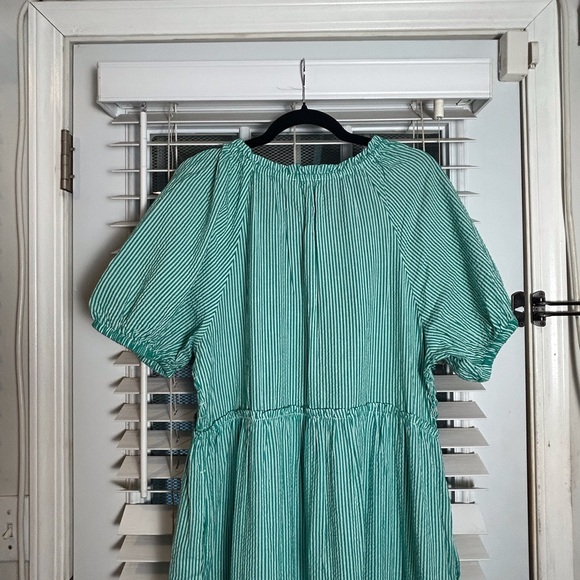 Sundance NWOT Teal Striped Maxi Dress XL Short Sleeve Cottagecore Milkmaid - Picture 4 of 11